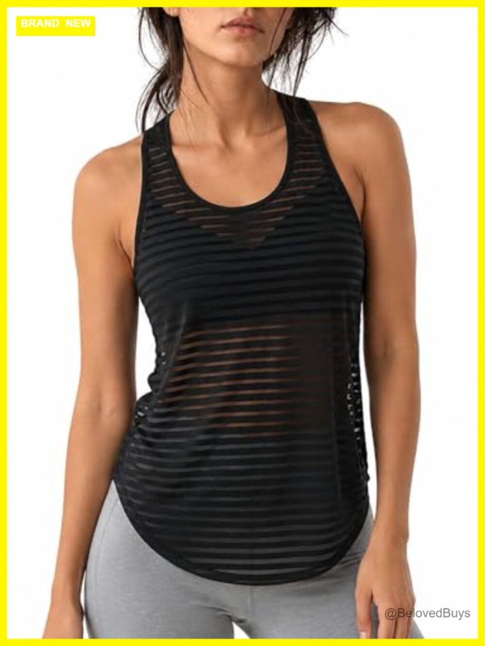 Remidoo Women's Striped Sheer Mesh Racerback Workout Tank Top